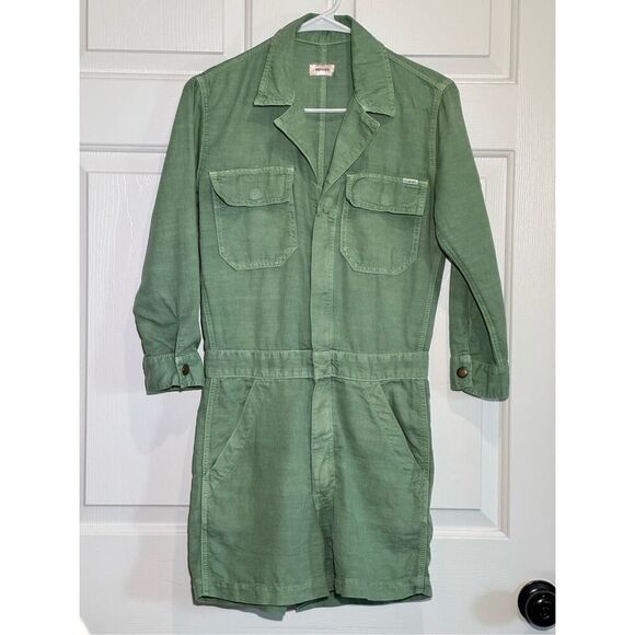 NWOT MOTHER Hedge Green Linen Blend Lightweight Fixer Short Romper One Piece XS - Picture 3 of 16